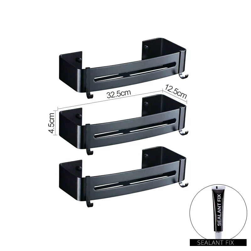DecorBites™ Aluminum Black Corner Basket Cosmetic Rack for Bathroom and Kitchen Storage