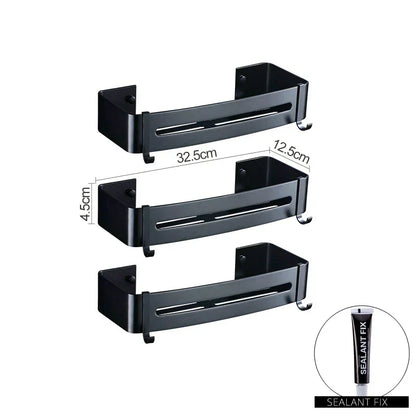 DecorBites™ Aluminum Black Corner Basket Cosmetic Rack for Bathroom and Kitchen Storage