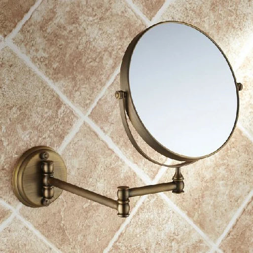 DecorBites™ Antique Brass Wall Mirror 3x Magnification 8" Round Dual Side Folding Makeup Mirror