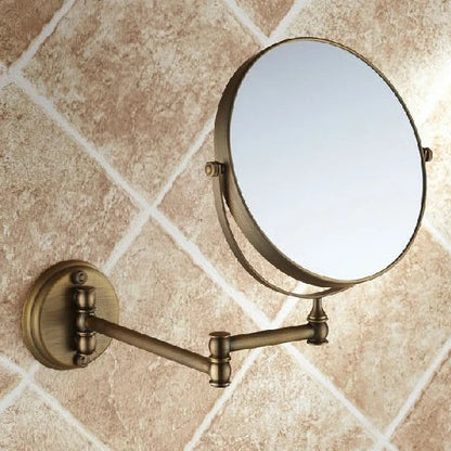 DecorBites™ Antique Brass Wall Mirror 3x Magnification 8" Round Dual Side Folding Makeup Mirror