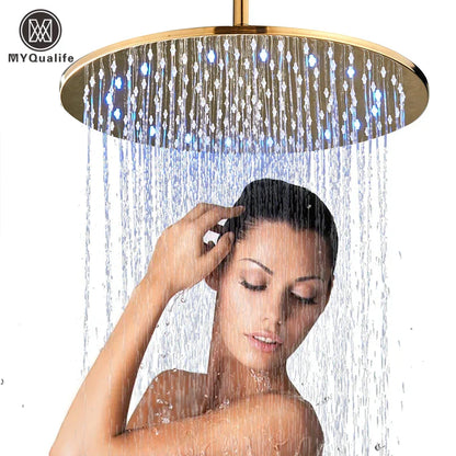 DecorBites™ 16" LED Round Gold Shower Head with Arm - Enhanced Brass Bathroom Accessory