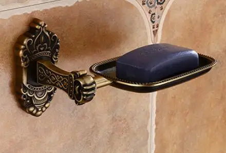 DecorBites™ Antique Bronze Carved Aluminum Bathroom Accessories Set: Towel Rack, Paper Holder, Hooks