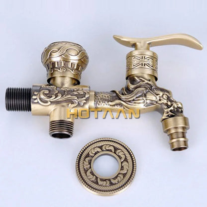 DecorBites™ Antique Brass Finish Garden Bibcock Faucet Wall Mount Washing Machine Tap