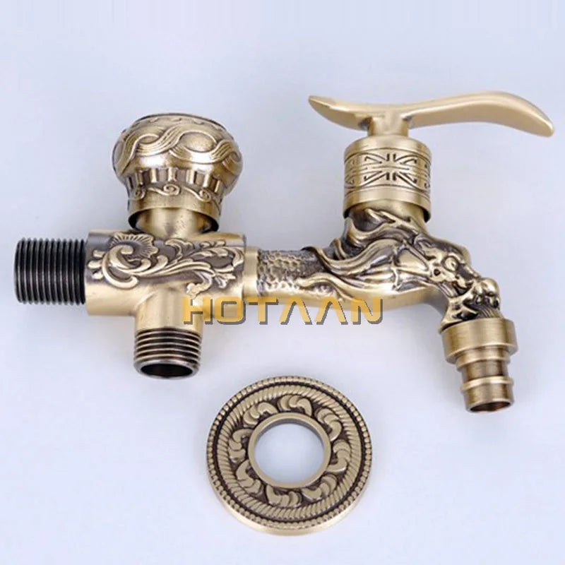DecorBites™ Antique Brass Finish Garden Bibcock Faucet Wall Mount Washing Machine Tap