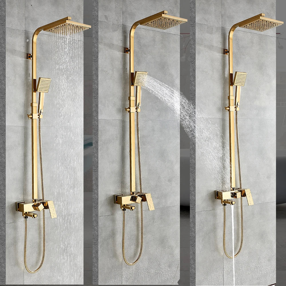 ™ Golden Shower Faucet Set with 8" Rainfall Shower, Wall Mounted Hand Shower