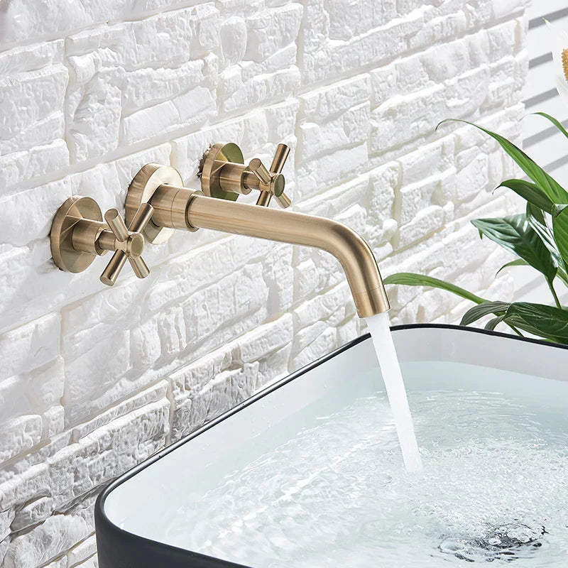 ™ Golden Dual Handle Wall Mounted Basin Faucet