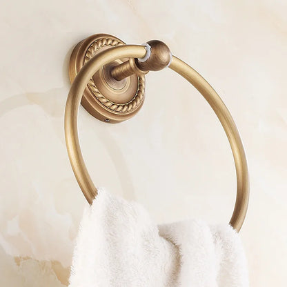 DecorBites™ Antique Brass Towel Ring Wall Mounted Rack Shelf Bathroom Towel Holder