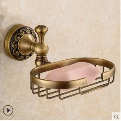 DecorBites™ Copper Carved Bathroom Accessories Set: Towel Shelf, Towel Bar, Paper Holder, Cloth Hook