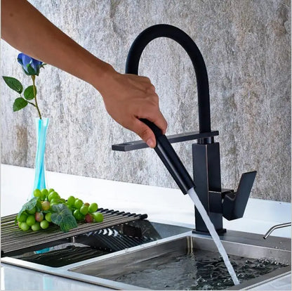 DecorBites™ Black Swivel Kitchen Faucet Luxury Spray Deck Mounted Mixer Tap