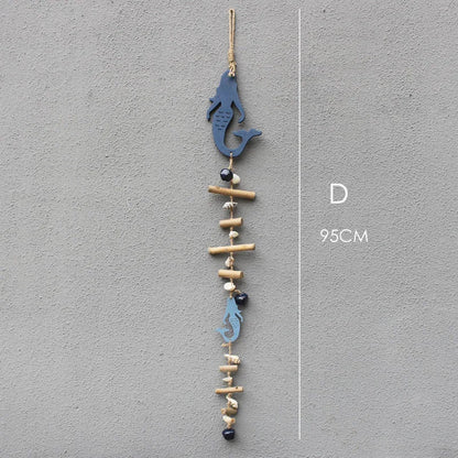 DecorBites™ Blue Fish Sea-maid Pendant Drift Wood Bells Wall Decoration