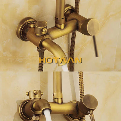 DecorBites™ Antique Brass Shower Faucet Set with Rainfall Mixer Valve and Hand Shower