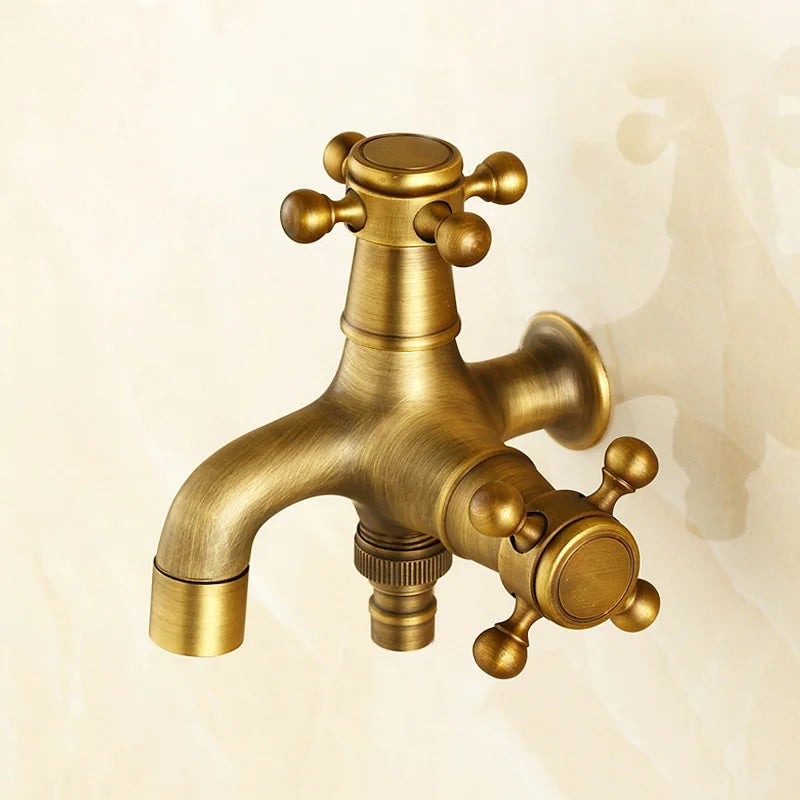 DecorBites™ Antique Brass Dual Cross Handles Wall Mounted Mop Pool Faucets