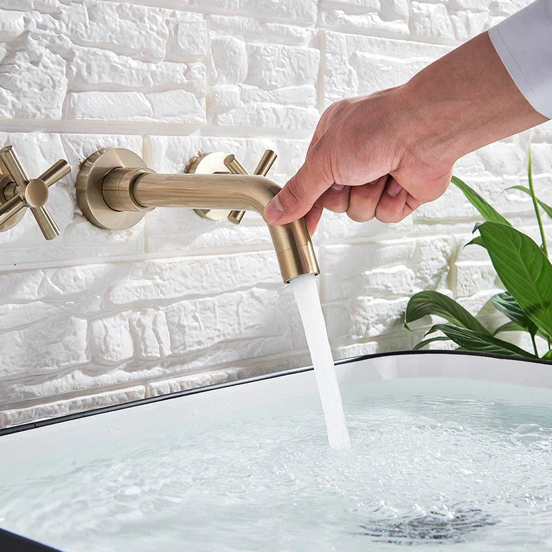 DecorBites™ Golden Dual Handle Wall Mounted Basin Faucet - Rotate Spout Sink Mixers