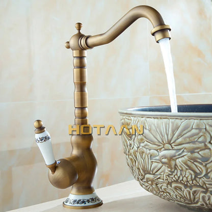 DecorBites™ Antique Brass Bathroom Sink Faucet, Single Handle Deck Mounted Basin Mixer