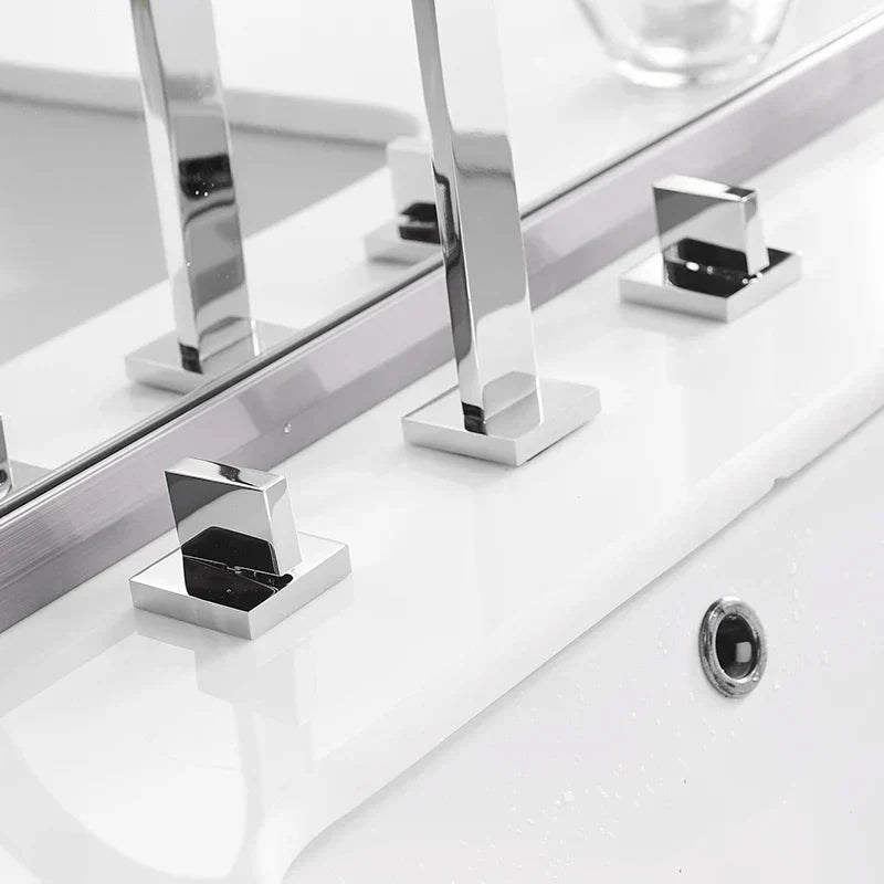 DecorBites™ Brass Chrome Bathroom Sink Faucets Deck Mounted Double Handle Hot Cold Tap