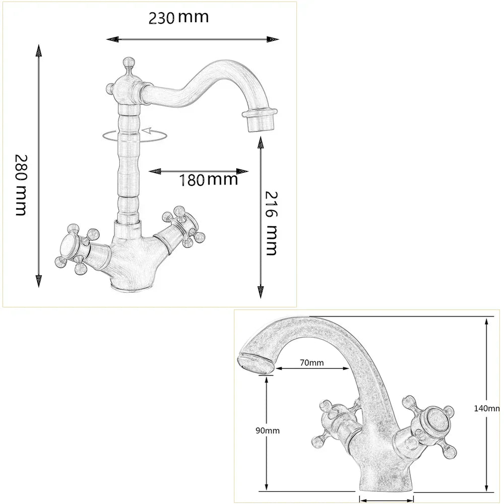 DecorBites™ Gold Vessel Sink Mixer Tap Deck Mounted Basin Faucet Hot Cold Water Mixer