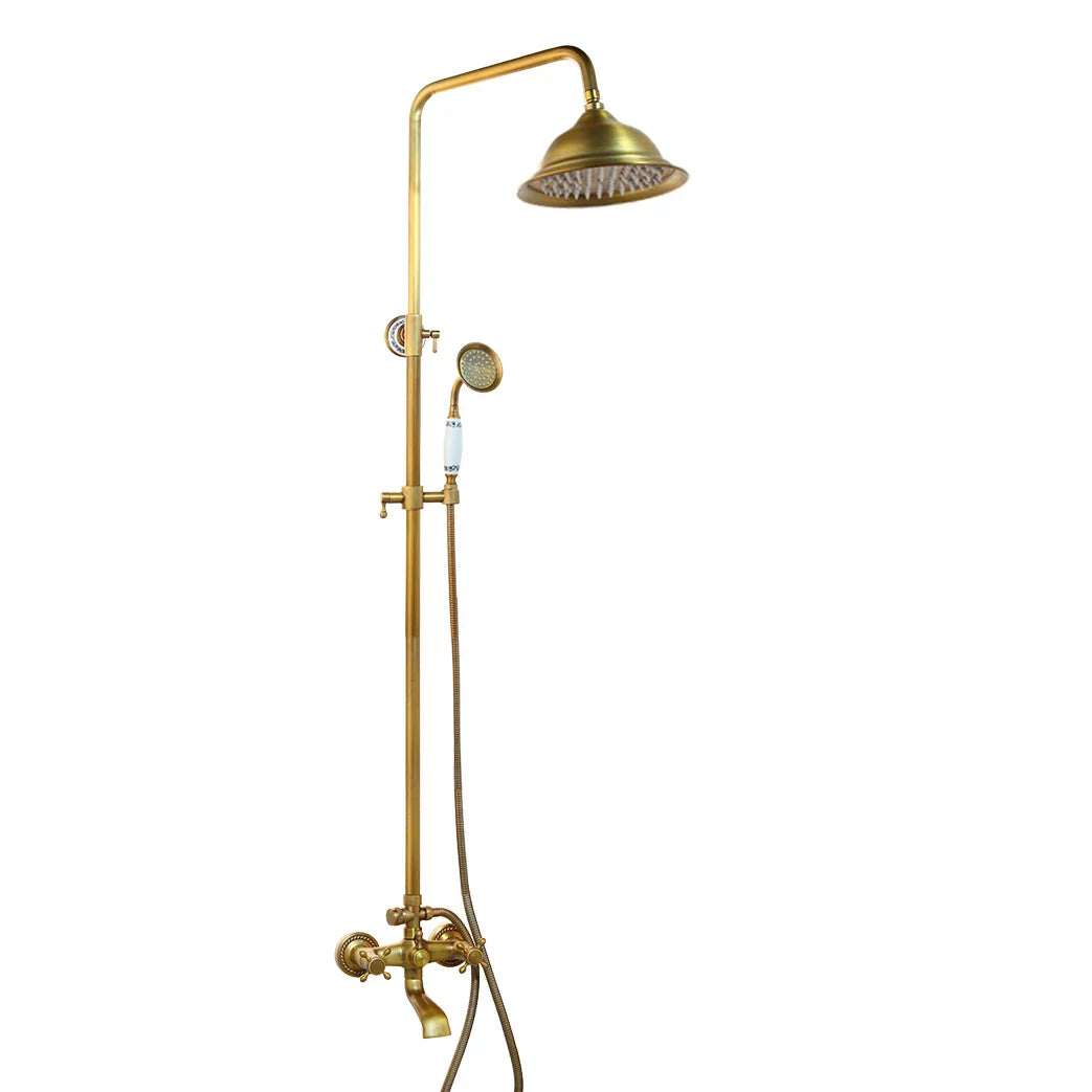 DecorBites™ Antique Brass Rainfall Shower Faucet Set with Handshower and Shelf