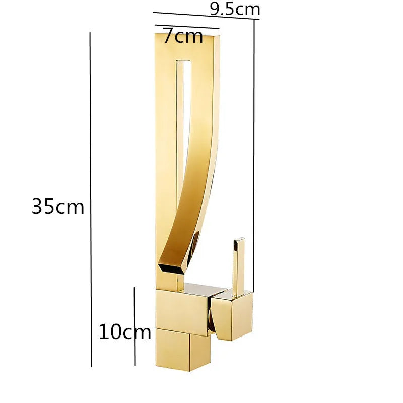 ™ Gold Brass Square Basin Faucet Single Handle Deck Mounted Bathroom Sink Mixer