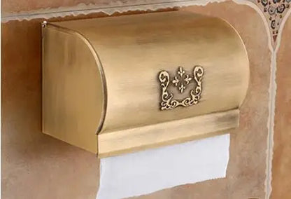 DecorBites™ Antique Bronze Carved Aluminum Bathroom Accessories Set: Towel Rack, Paper Holder, Hooks
