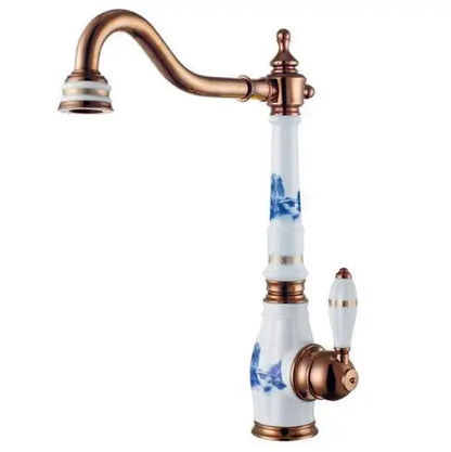 DecorBites™ Brass Porcelain Kitchen Faucet, Chrome Finish Swivel Basin Sink Mixer