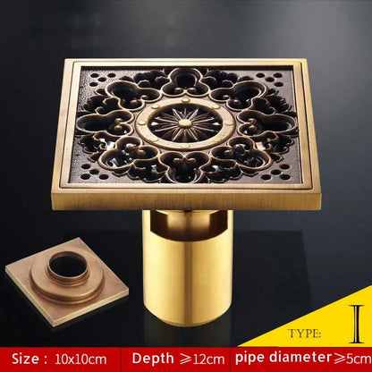 DecorBites™ Antique Brass Fish Style Shower Drain 10cm Square Floor Drainer