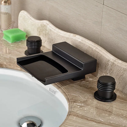 DecorBites™ Black Wide Waterfall Spout Faucet Double Handle Bathroom Mixer Taps