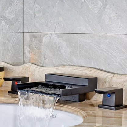 DecorBites™ Black Wide Waterfall Spout Faucet Double Handle Bathroom Mixer Taps