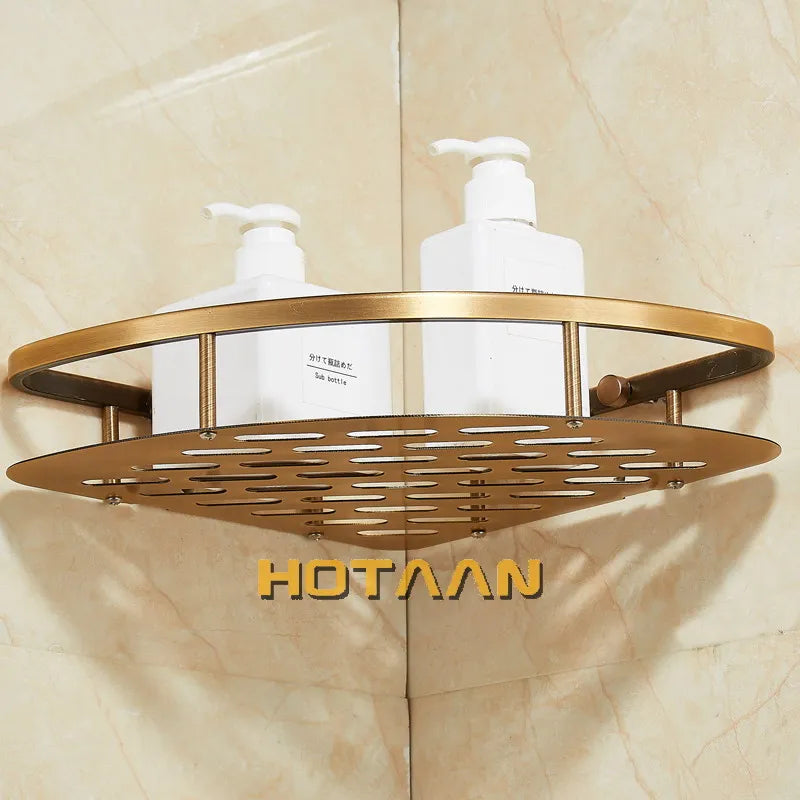 DecorBites™ Antique Finish Aluminum Shower Basket Holder Fashion Bathroom Shelf Basket