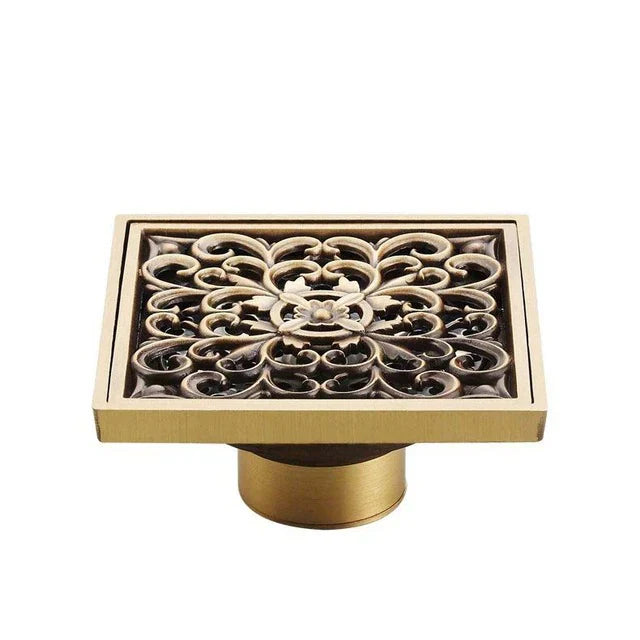 DecorBites™ Antique Brass Shower Floor Drain 10cm Square Waste Strainer Cover Grate