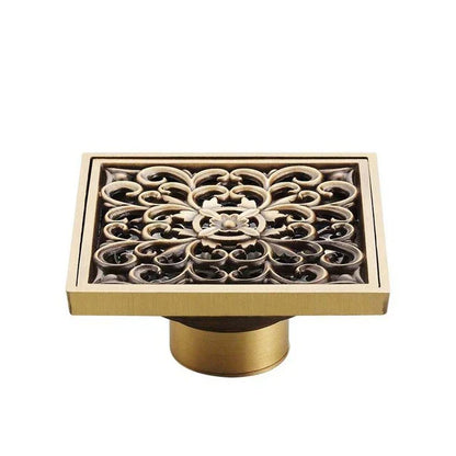DecorBites™ Antique Brass Shower Floor Drain 10cm Square Waste Strainer Cover Grate