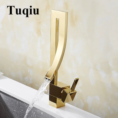 ™ Gold Brass Square Basin Faucet Single Handle Deck Mounted Bathroom Sink Mixer