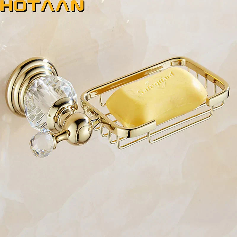 ™ Gold Crystal Brass Ceramics Bathroom Soap Holder Home Decor Enhance Bathroom Storage