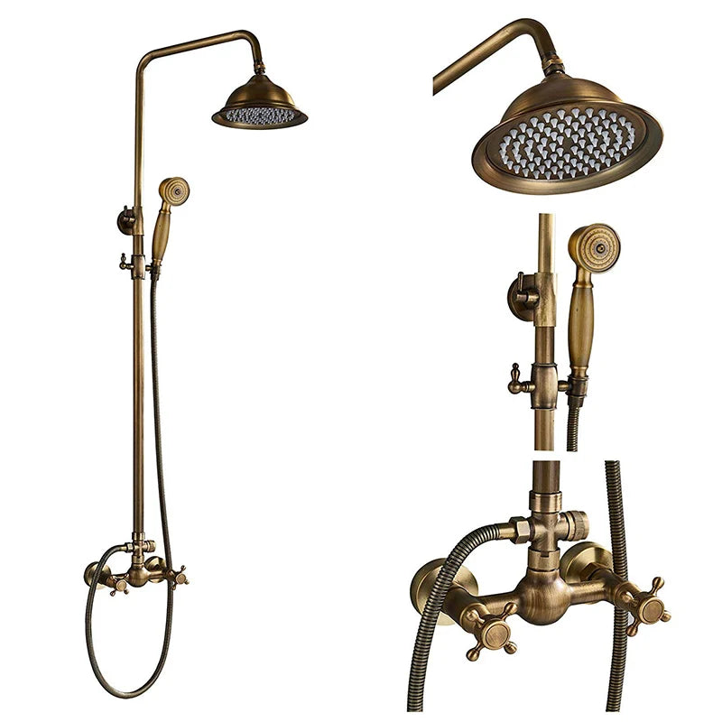 DecorBites™ Antique Shower Mixer Tap Set with 8" Rainfall Shower Head and Dual Handles