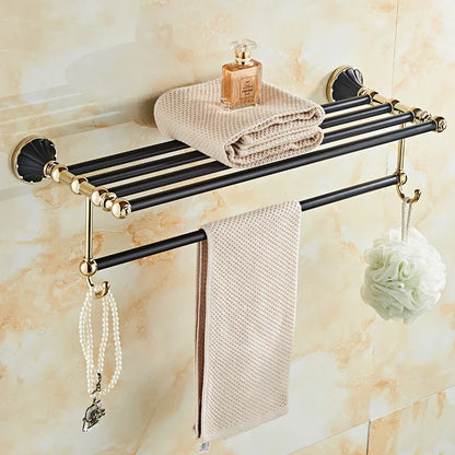 DecorBites™ Gold Black Bathroom Accessories Set, Towel Bar, Toilet Brush Holder, Paper Holder