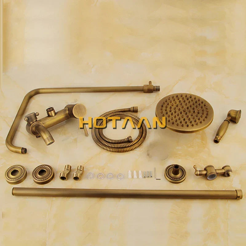 DecorBites™ Antique Brass Shower Faucet Set with Rainfall Mixer Valve and Hand Shower