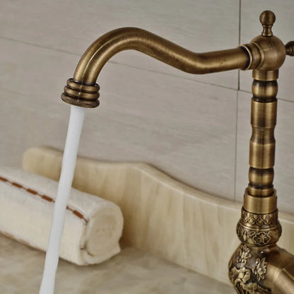 DecorBites™ Antique Brass Bathroom Sink Faucet Mixer, Single Handle Hot Cold Water Tap