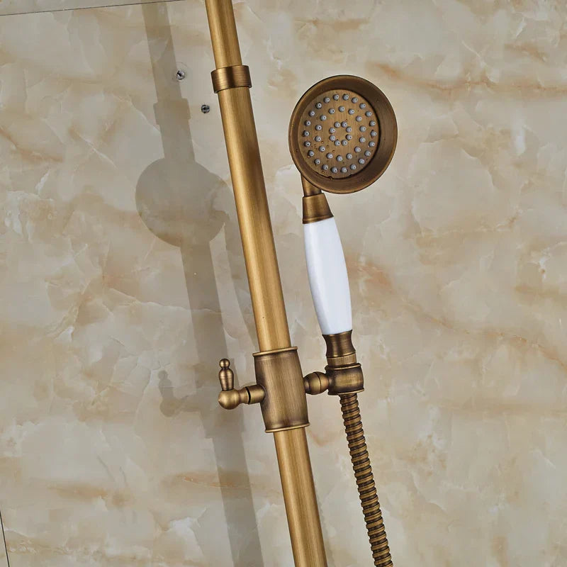 DecorBites™ Antique Brass Shower Faucet Set with Handheld Shower- 8" Rainfall Head