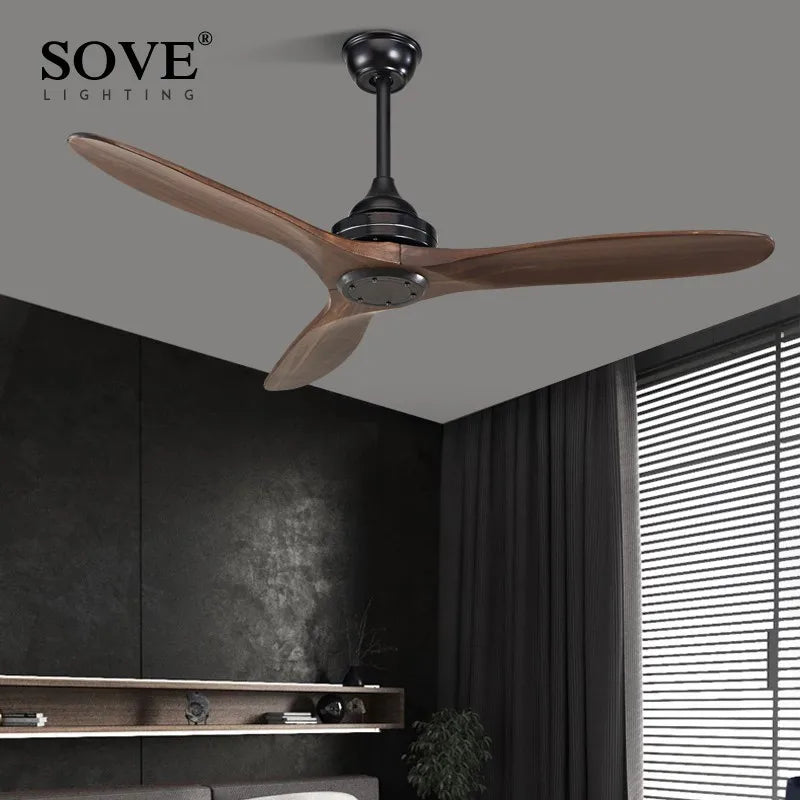 DecorBites™ Black Wood Industrial Ceiling Fan Remote Control DC 220v