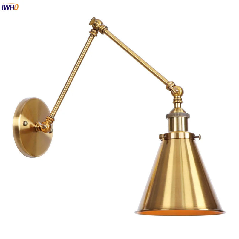 DecorBites™ Gold LED Swing Arm Wall Lamp Industrial Decor Vintage Beside Stair Loft