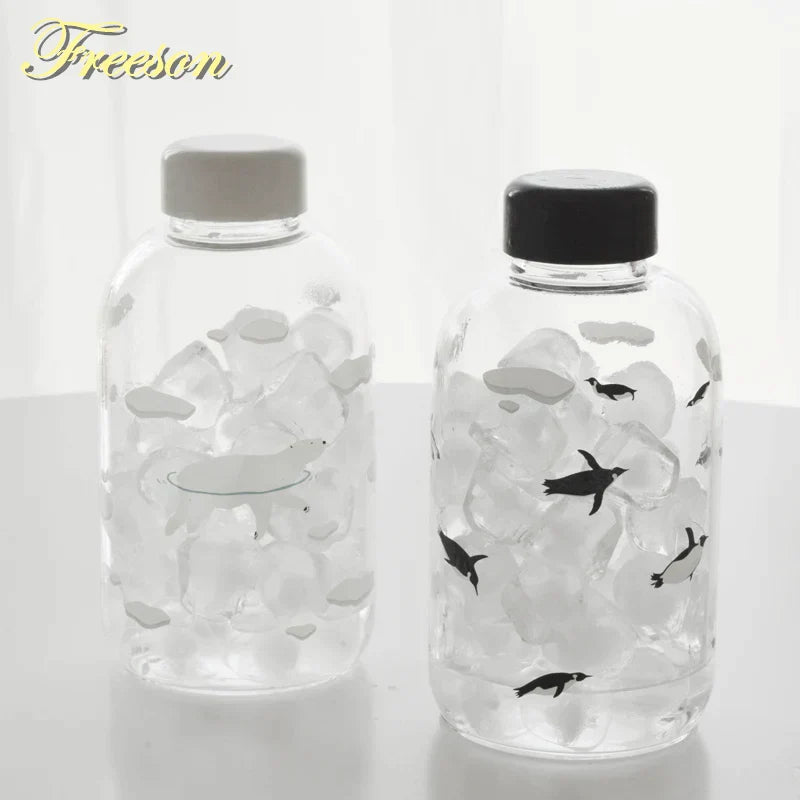 DecorBites™ Animal Glass Water Bottle with Sleeve | Cute Kawaii Design for Outdoor Activities