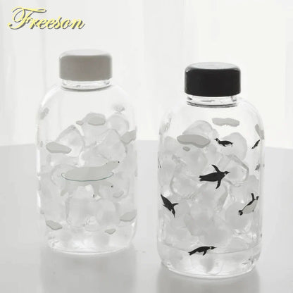 DecorBites™ Animal Glass Water Bottle with Sleeve | Cute Kawaii Design for Outdoor Activities