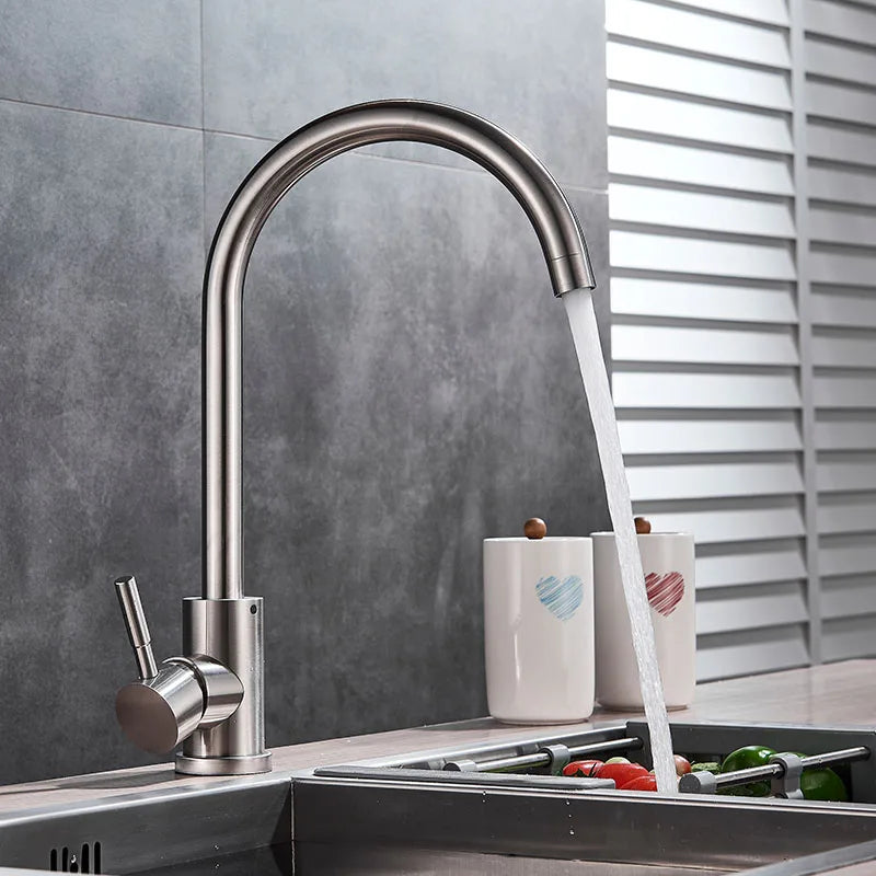 DecorBites™ Brushed Nickel Kitchen Faucet Swivel Spout Single Lever Mixer Tap