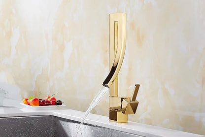 ™ Gold Brass Square Basin Faucet Single Handle Deck Mounted Bathroom Sink Mixer