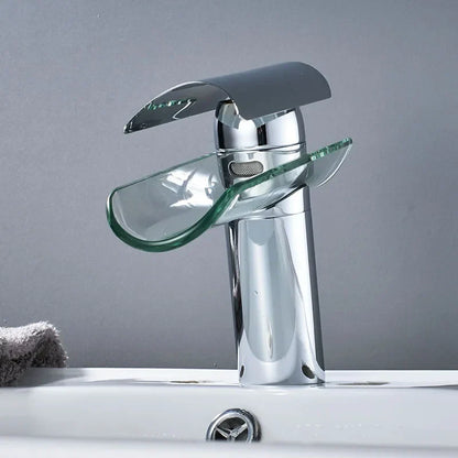 DecorBites™ Glass Spout Basin Faucet: Waterfall Bathroom Mixer Tap, Chrome Finish