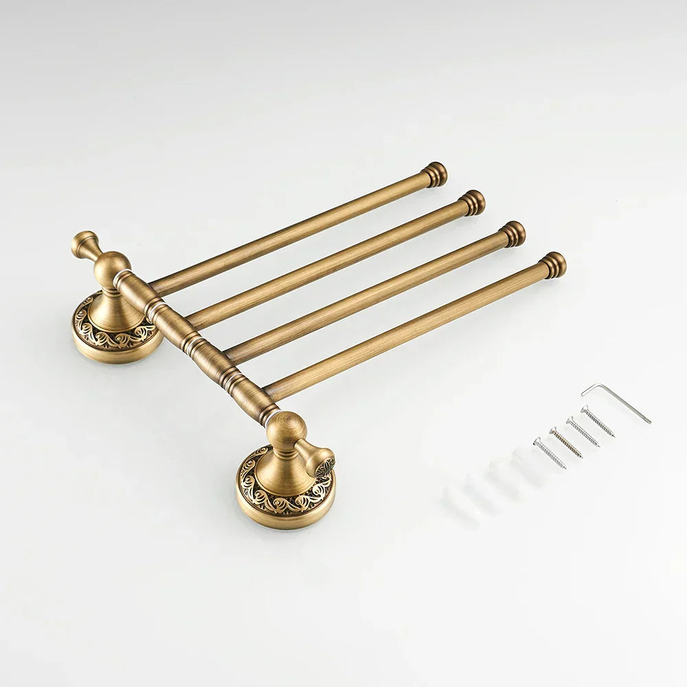 DecorBites™ Antique Brass Towel Rack 4-Tier Bathroom Wall Shelf Holder Bars Pants Hanger