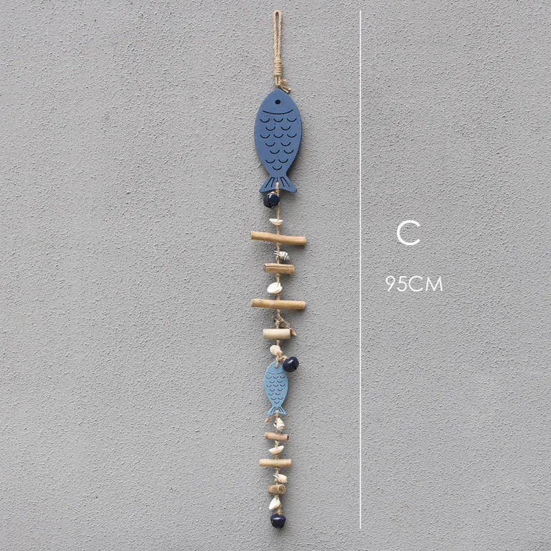DecorBites™ Blue Fish Sea-maid Pendant Drift Wood Bells Wall Decoration