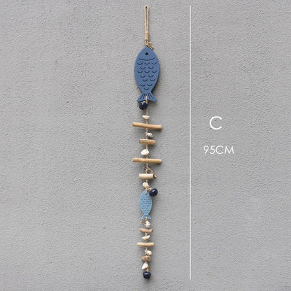 DecorBites™ Blue Fish Sea-maid Pendant Drift Wood Bells Wall Decoration