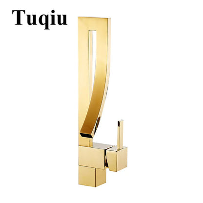 ™ Gold Brass Square Basin Faucet Single Handle Deck Mounted Bathroom Sink Mixer