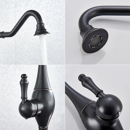 DecorBites™ Black Long Neck Kitchen Faucet with Rotating Spout - Deck Mounted Mixer Tap