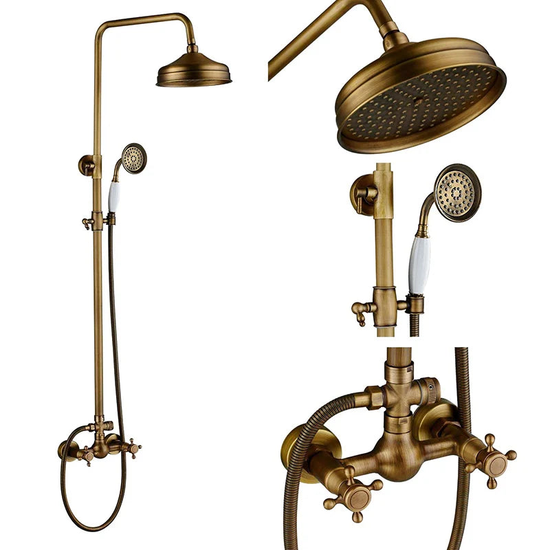 DecorBites™ Antique Shower Mixer Tap Set with 8" Rainfall Shower Head and Dual Handles